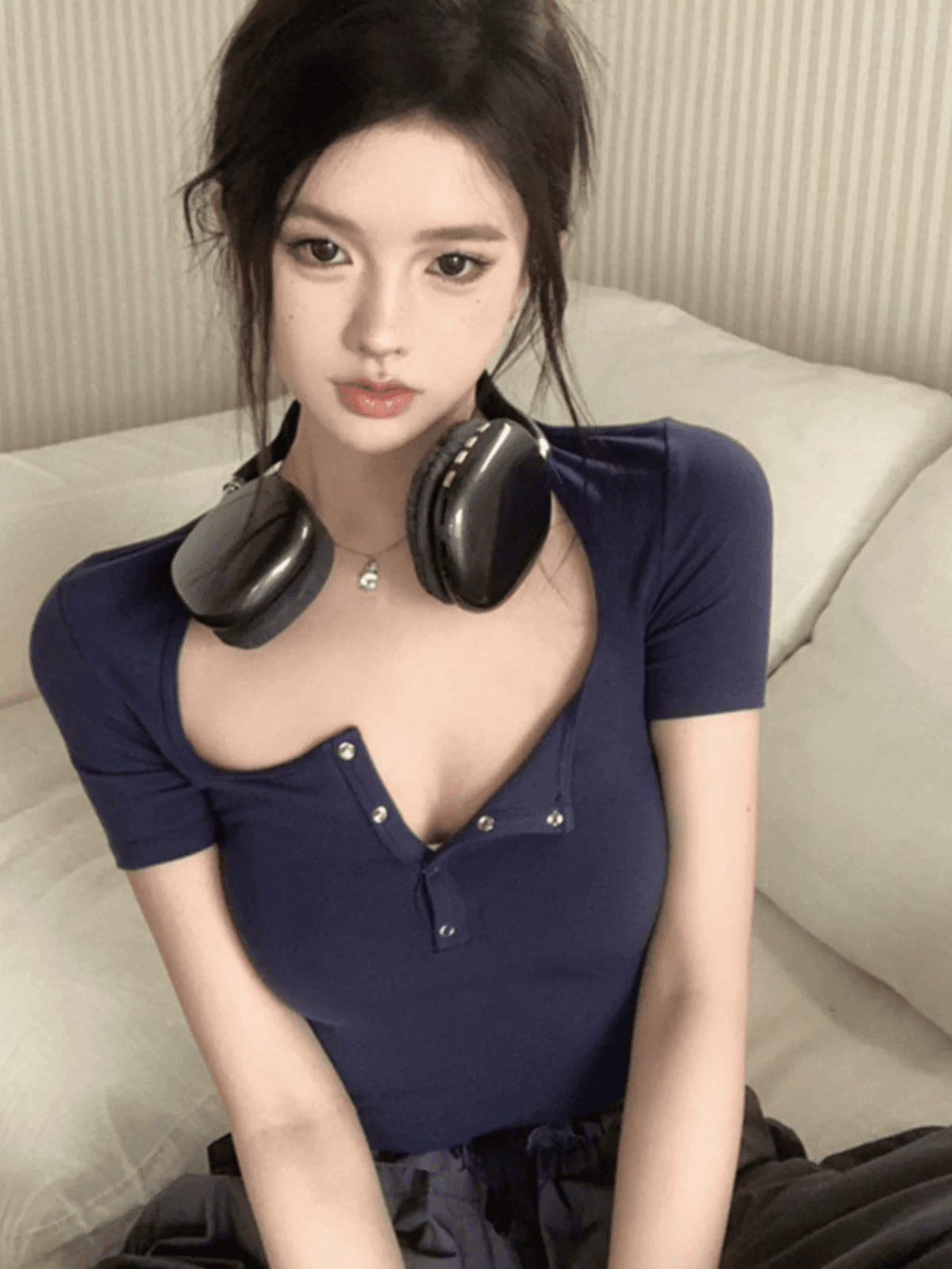 40 순면 아메리칸 핫걸 반팔 긍정적 인 어깨 티셔츠 여성 여름 디자인 센스 작은 대중 상세 이미지 1