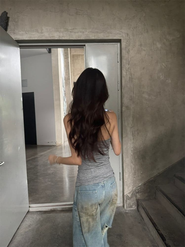 260 그램 모달 핫픽스 날개 행침 목 조끼 여성 여름 레트로 허리 수축 중간 길이 아메리칸 핫걸 맨위 상세 이미지 5