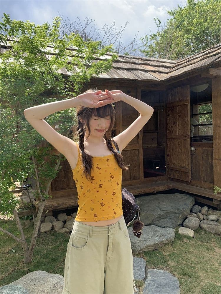 40 순면 슈퍼 잘 생긴 여름 만화 프린트 캐미솔 Chic 순면 몸매 가꾸기 레이스 측면에 의류 bm 이미지 3