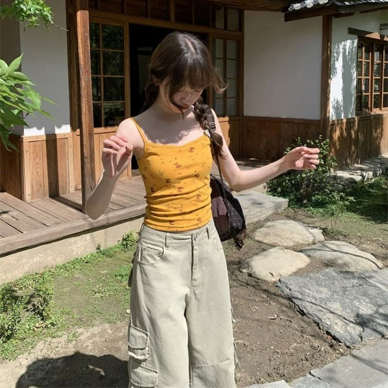 40 순면 슈퍼 잘 생긴 여름 만화 프린트 캐미솔 Chic 순면 몸매 가꾸기 레이스 측면에 의류 bm 이미지 5
