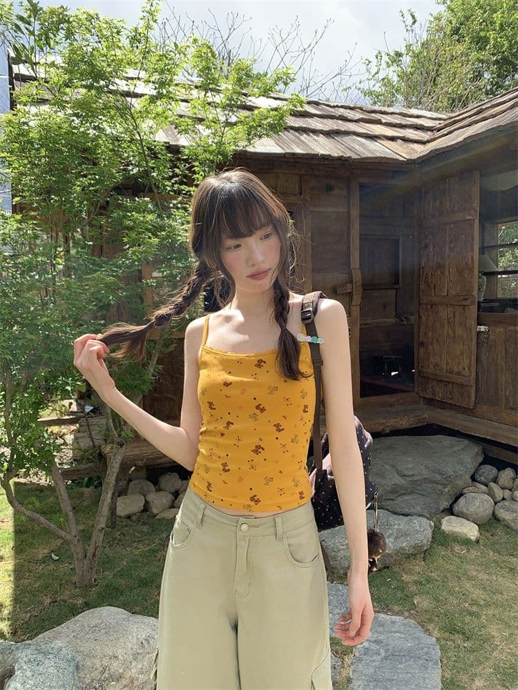 40 순면 슈퍼 잘 생긴 여름 만화 프린트 캐미솔 Chic 순면 몸매 가꾸기 레이스 측면에 의류 bm 상세 이미지 10