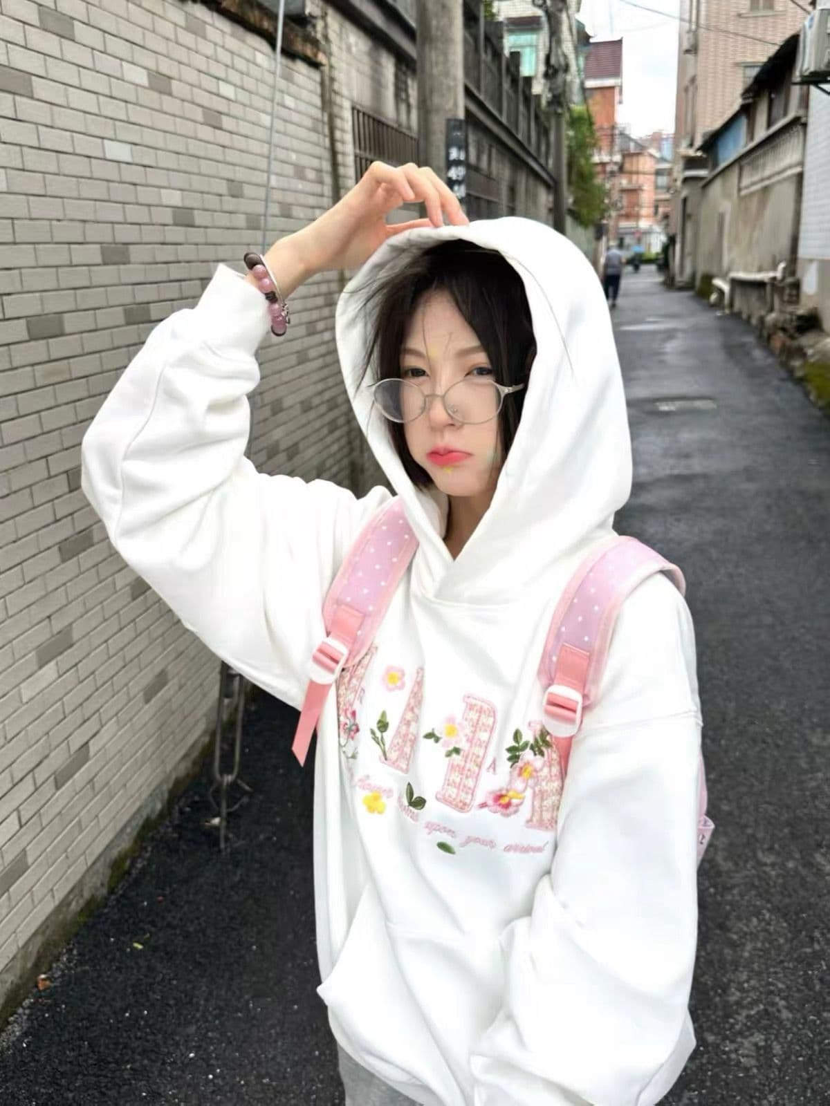 얇은 스타일 작은 샤넬 스타일 자수 이후 패키지 칼라 순수한 Mianhua 면 복합 후드티 여성 이미지 3