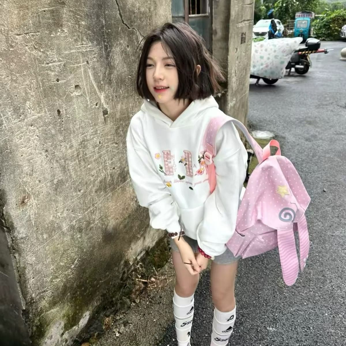 얇은 스타일 작은 샤넬 스타일 자수 이후 패키지 칼라 순수한 Mianhua 면 복합 후드티 여성 이미지 5