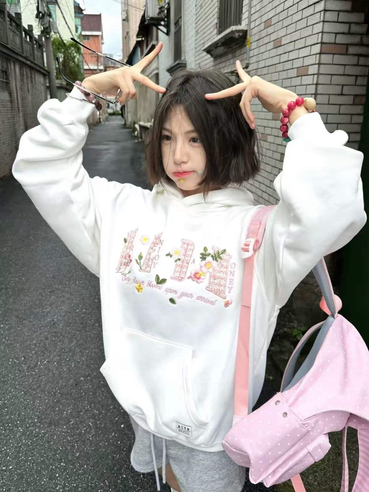 얇은 스타일 작은 샤넬 스타일 자수 이후 패키지 칼라 순수한 Mianhua 면 복합 후드티 여성 상세 이미지 2