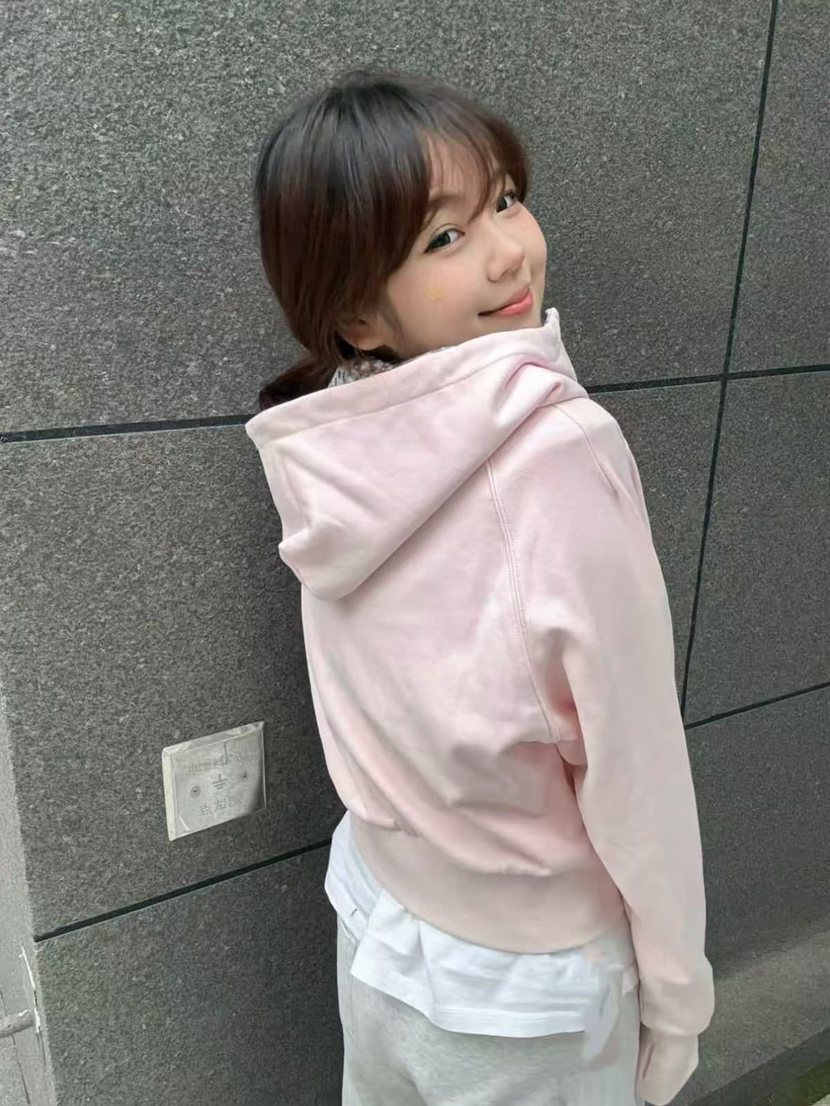 얇은 스타일 백금 지퍼 순수한 Mianhua 면 복합 후드티 여성 상세 이미지 5