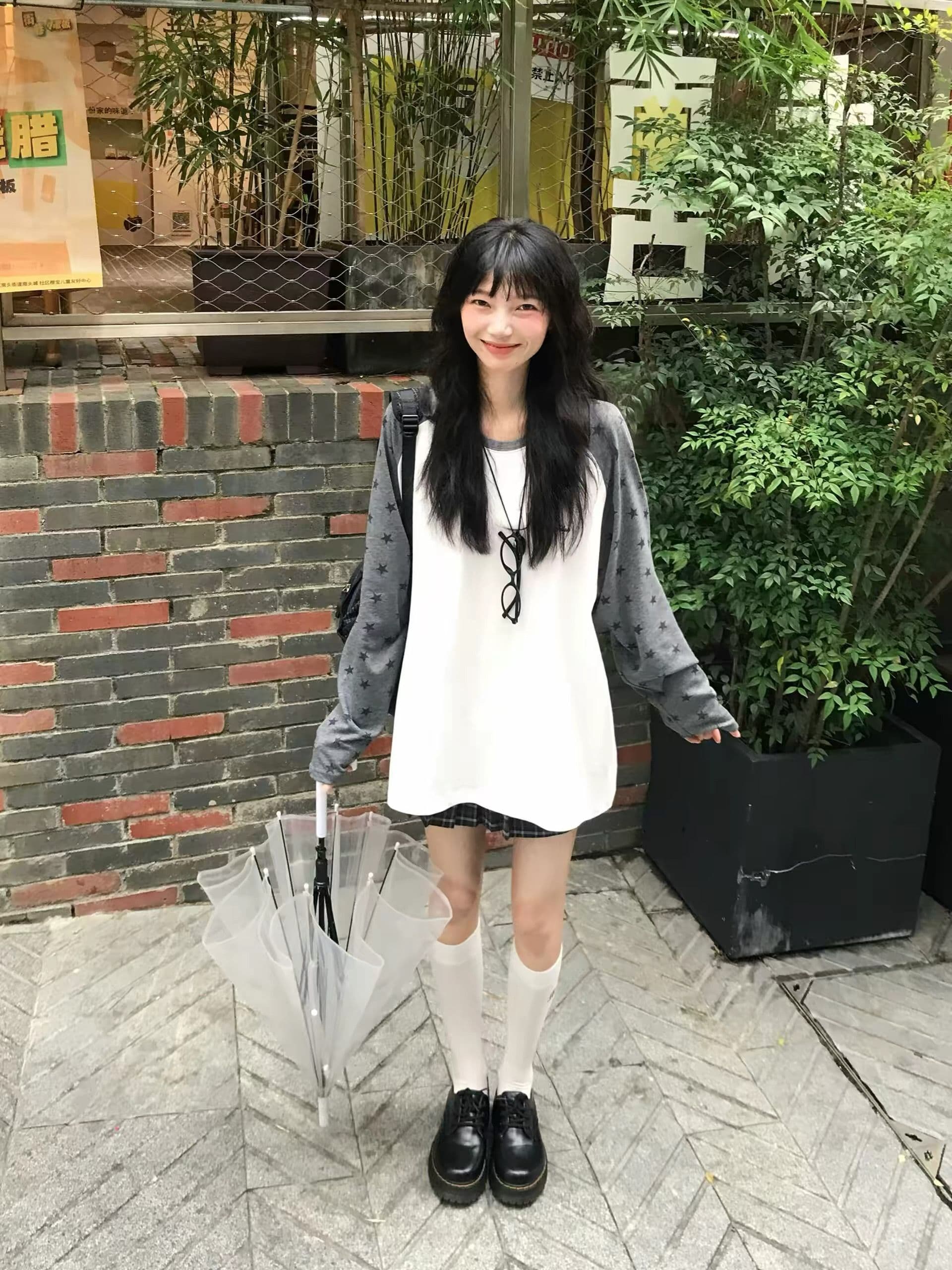 소매 압력 라인 순면 220 그램 긴팔 티셔츠 여성 상세 이미지 2