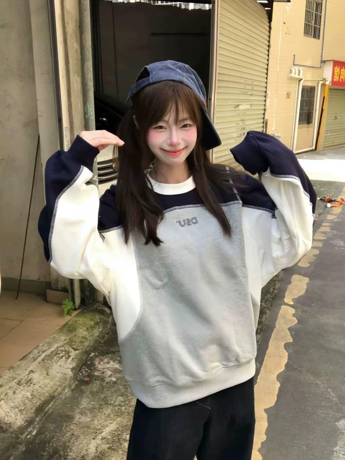 얇은 스타일 이후 패키지 칼라 순수한 Mianhua 면 복합 후드티 여성 이미지 2