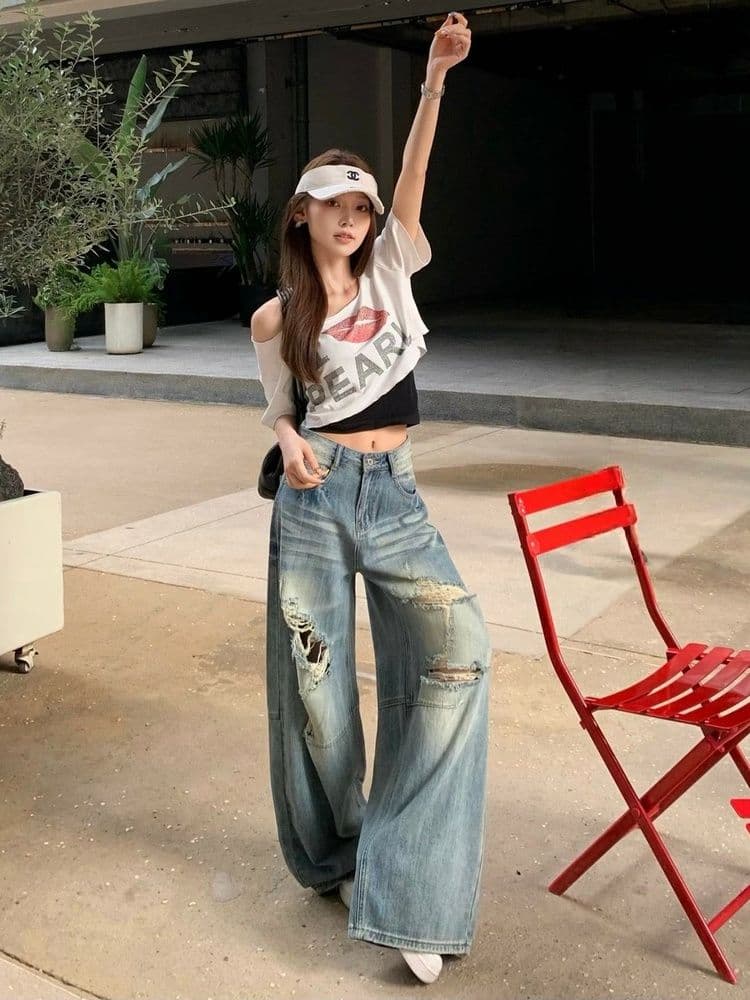40 얼음 부드러운 순면 아메리칸 높음 거리 레트로 핫픽스 알파벳 오프숄더 반팔 티셔츠 여성 여름 쇼트 스타일 이슬 뼈의 맨위 상세 이미지 15