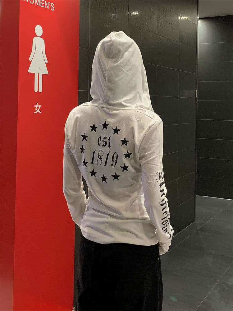 원본 눈꽃 면 아메리칸 레트로 작은 대중 디자인 센스 긴팔 후드 티셔츠 여성 여름 자외선 차단 블라우스 맨위 핫걸 이미지 4