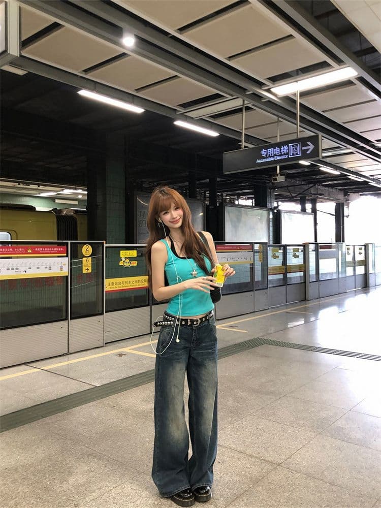 40 순면 아메리칸 핫걸 바람 파란색 캐미솔 여름 품격 몸매 가꾸기 슬림해 보이는 아름다움 뒤로 연령 감소 맨위 상세 이미지 10