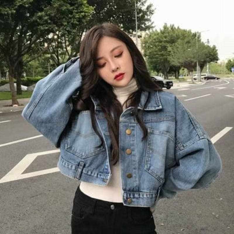 새로운 가을 작은 외투 루즈핏 한국 스타일 쇼트 스타일 맨위 외국 가스 긴팔 다용도 인터넷 유명인 데님 재킷 여성