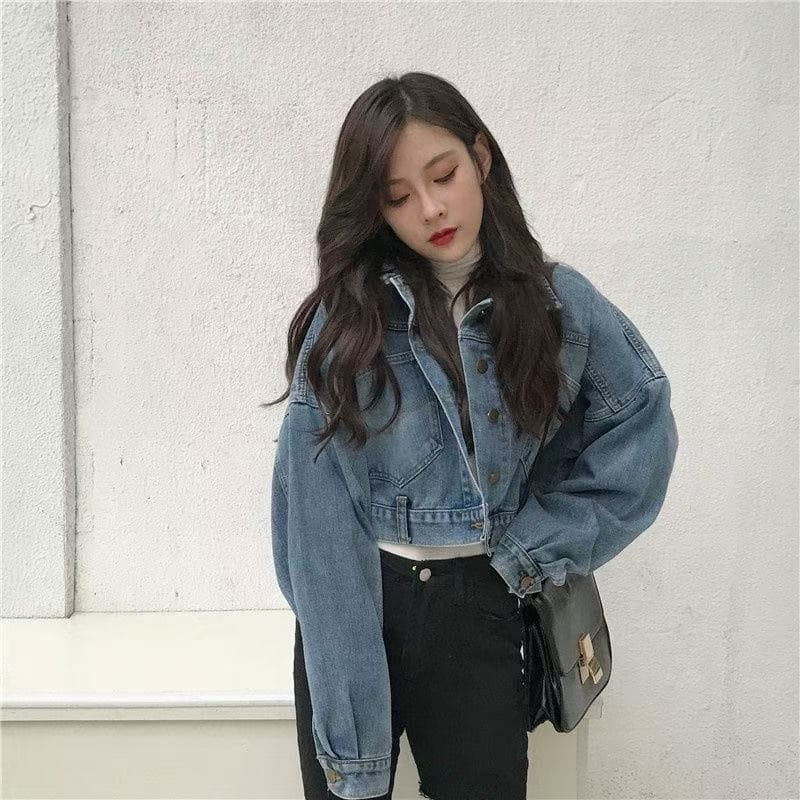새로운 가을 작은 외투 루즈핏 한국 스타일 쇼트 스타일 맨위 외국 가스 긴팔 다용도 인터넷 유명인 데님 재킷 여성 상세 이미지 2
