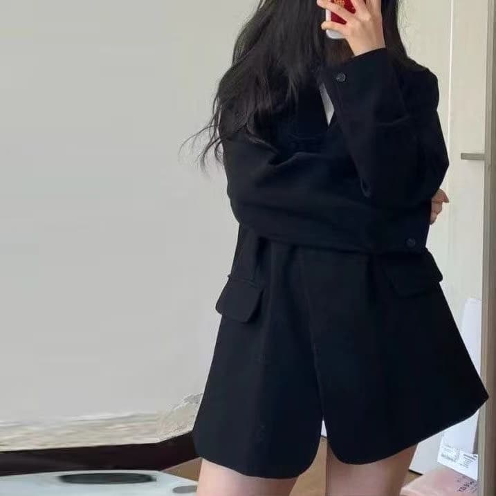 베이지 색 작은 정장 여성 한국 스타일 루즈핏 봄 가을 검정색 블레이저 영국식 바람 튀김 거리 의류 ins 학생 상세 이미지 4