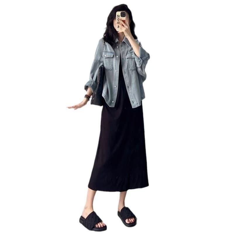 한국 동대문 레트로 작은 대중 데님 여성 코트 가을 루즈핏 여성 의류 다용도 오픈 가디건 맨위 POLO 칼라 외부 가져 가라. 이미지 5