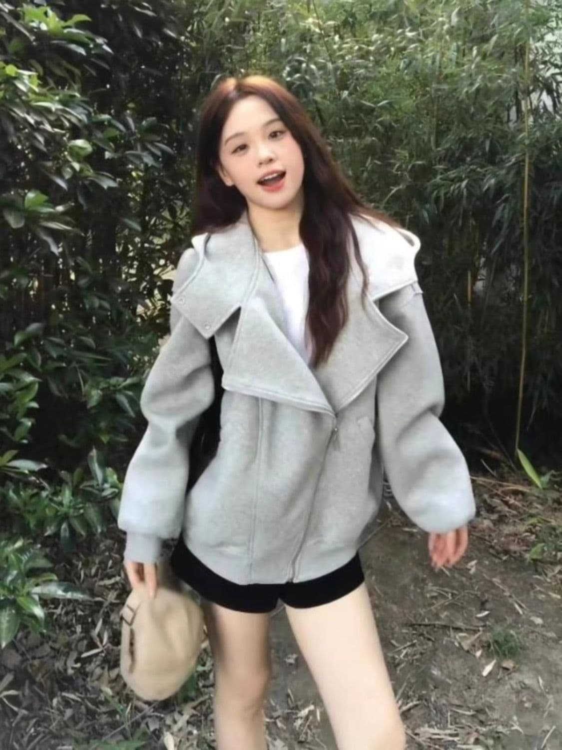 얇은 스타일 털이 있는 후아 면 복합 후드티 여성 상세 이미지 2