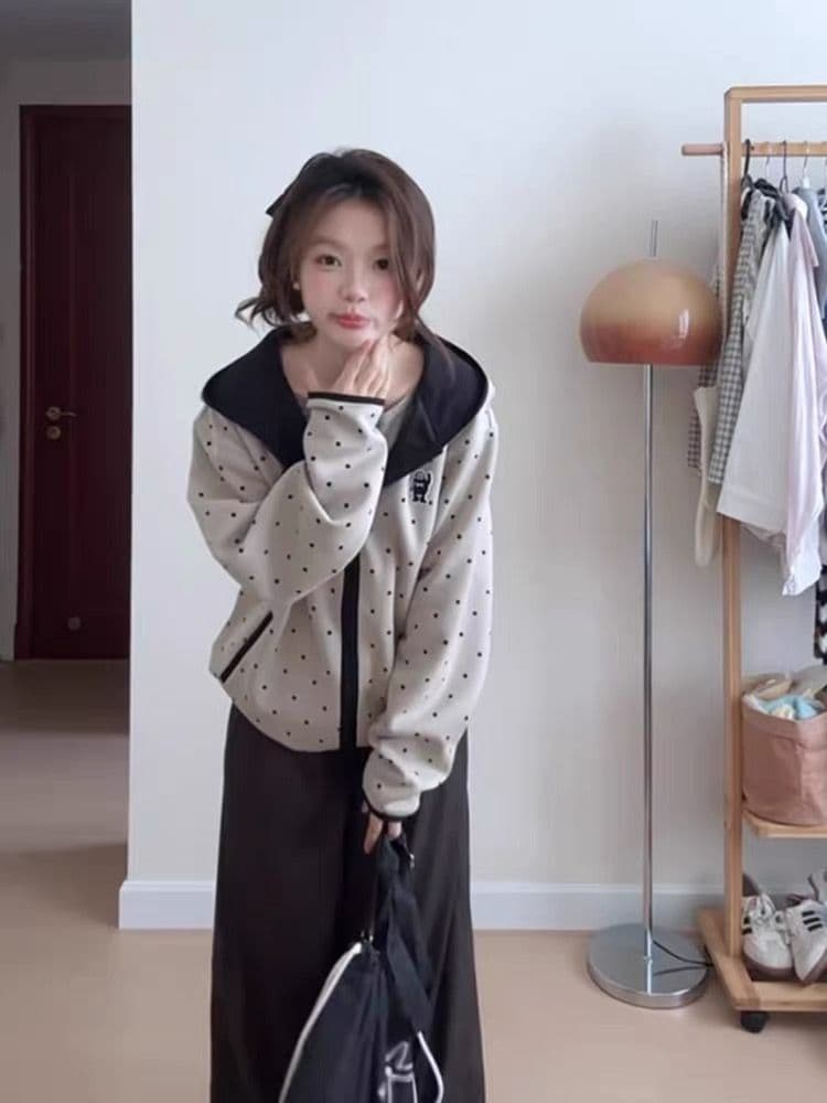 얇은 스타일 복잡한 블랙 하단 이후 패키지 칼라 순수한 Mianhua 면 복합 후드티 여성 상세 이미지 3