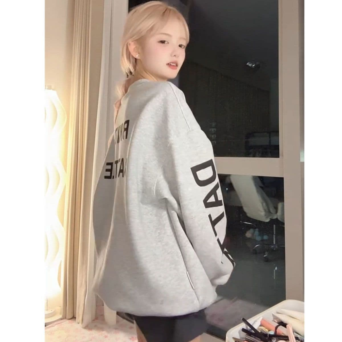 얇은 스타일 이후 패키지 칼라 순수한 Mianhua 면 복합 후드티 여성 이미지 3