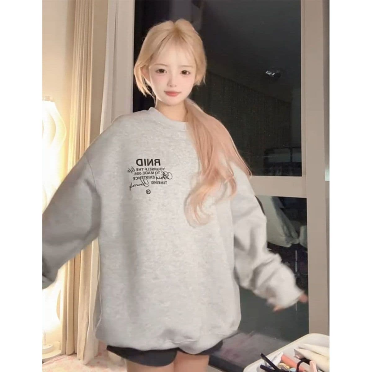 얇은 스타일 이후 패키지 칼라 순수한 Mianhua 면 복합 후드티 여성 상세 이미지 7