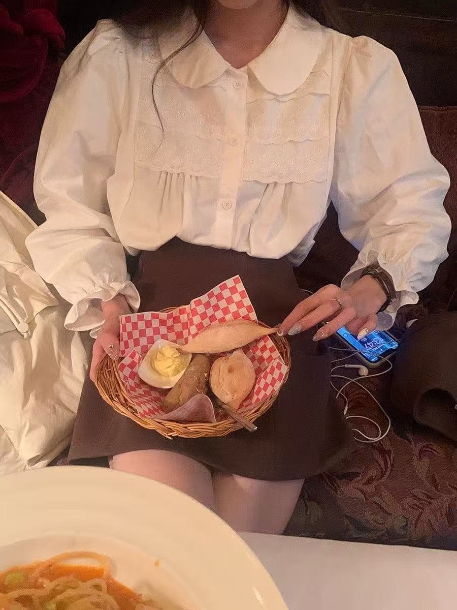 프랑스식 연령 감소 베이비 칼라 여성 셔츠 한국 스타일 달콤함 품격 긴팔 셔츠 디자인 센스 Chic 만나는 맨위 가을 이미지 2