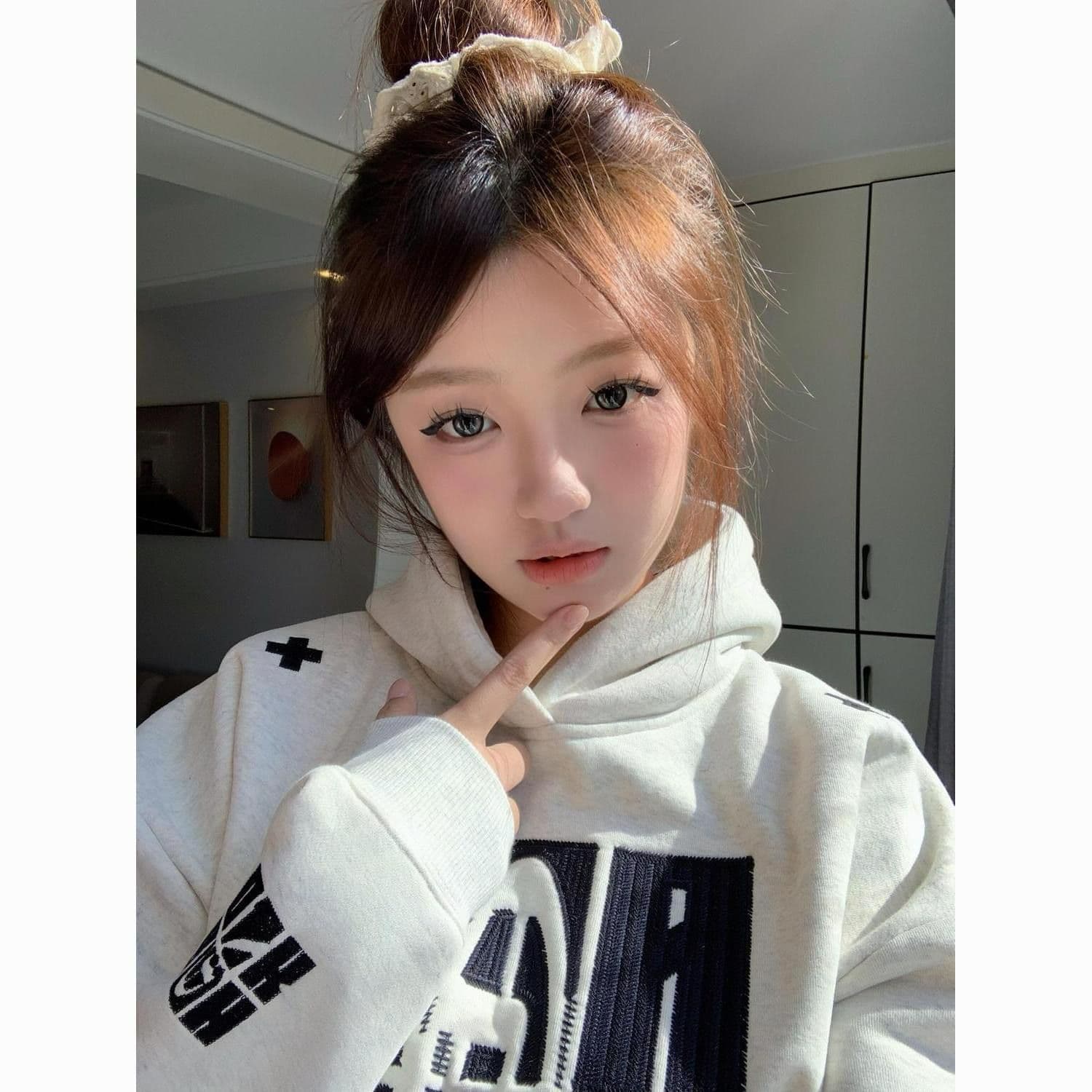 얇은 스타일 털이 있는 순수한 Mianhua 면 복합 암소 후드티 여성 상세 이미지 2