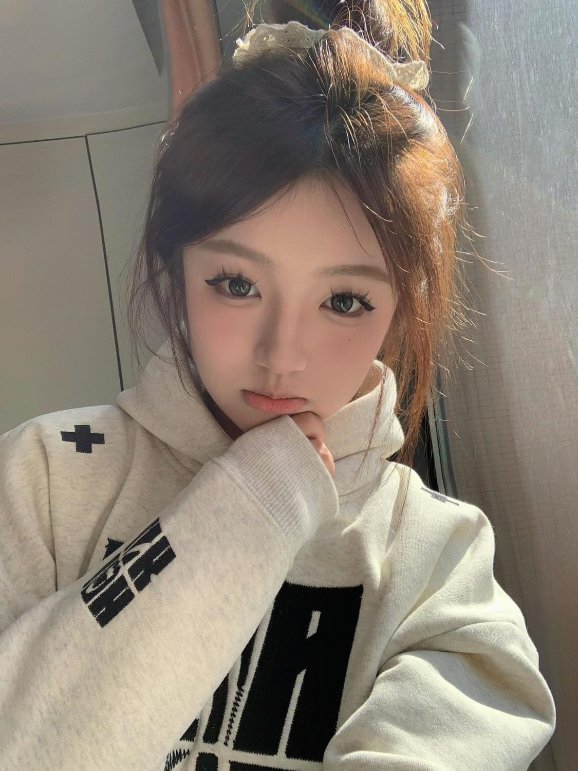얇은 스타일 털이 있는 순수한 Mianhua 면 복합 암소 후드티 여성 상세 이미지 5