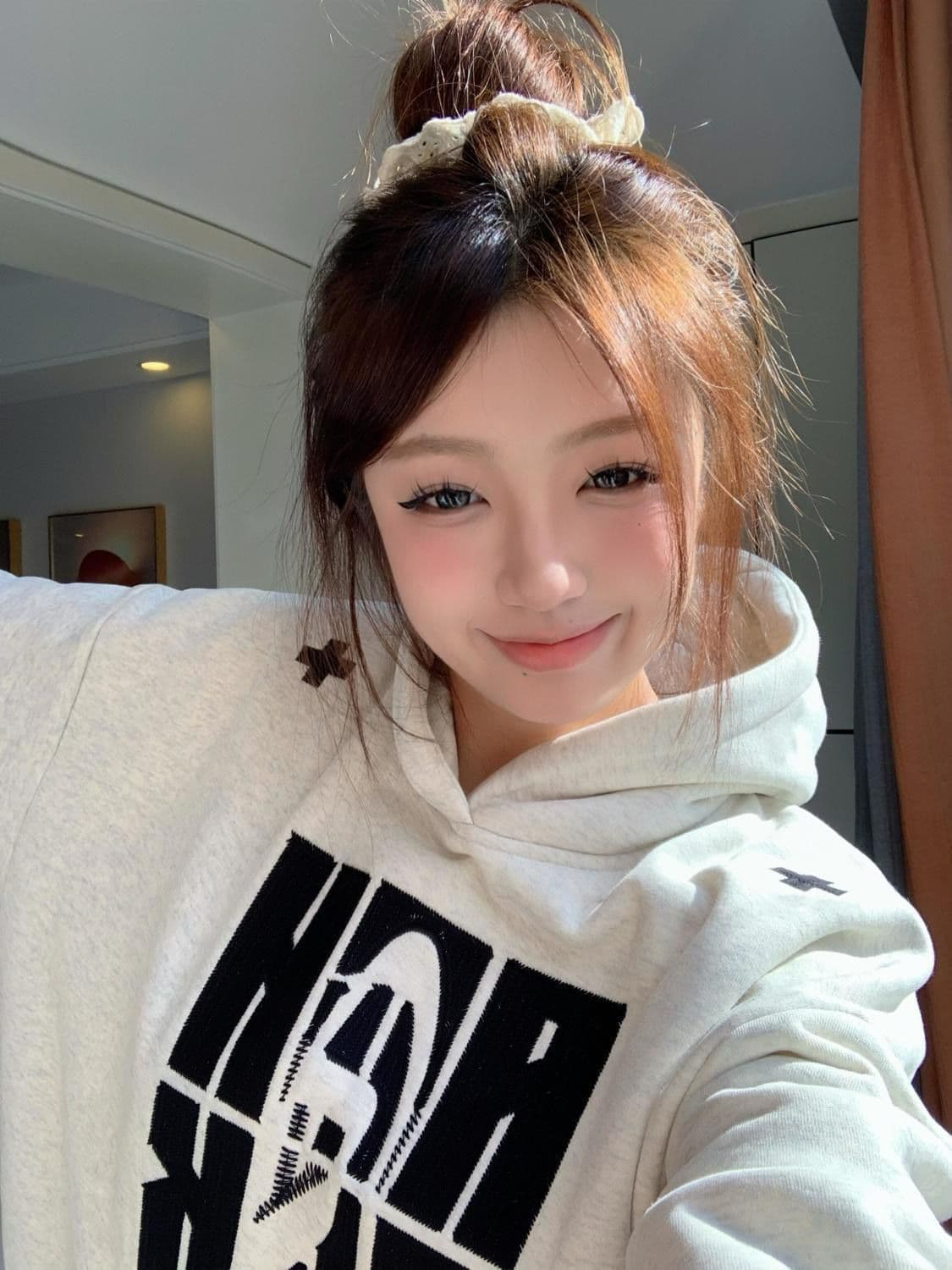 얇은 스타일 털이 있는 순수한 Mianhua 면 복합 암소 후드티 여성 상세 이미지 7
