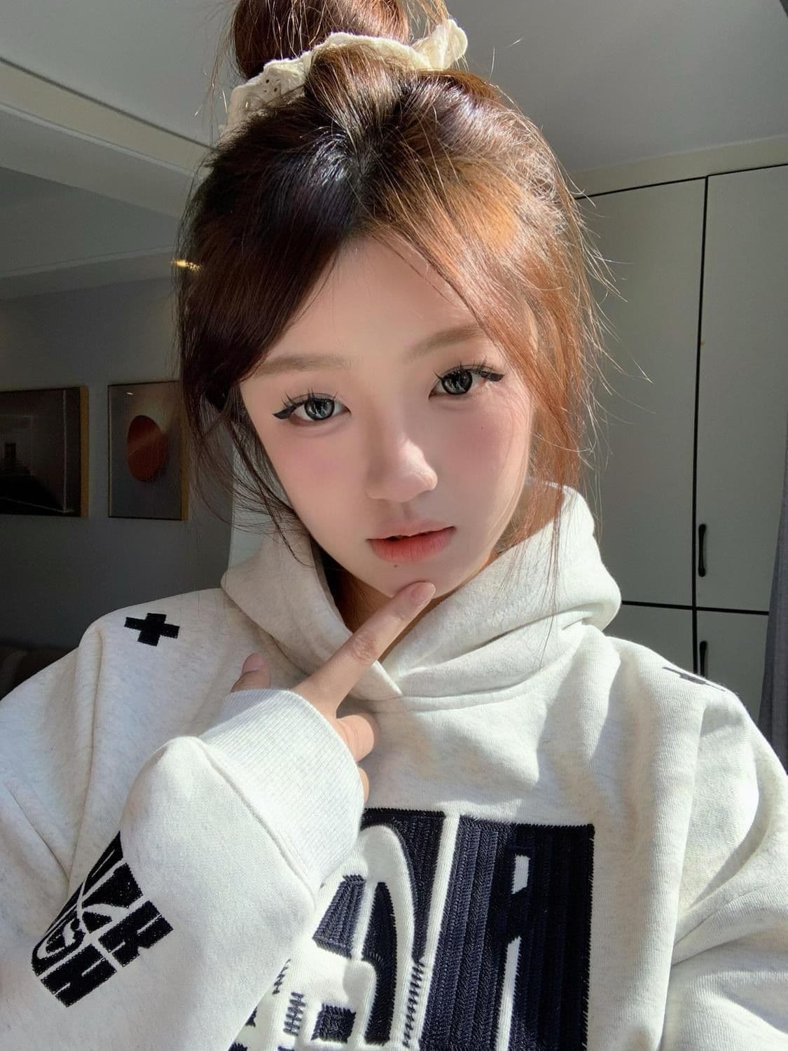 얇은 스타일 털이 있는 순수한 Mianhua 면 복합 암소 후드티 여성 상세 이미지 8