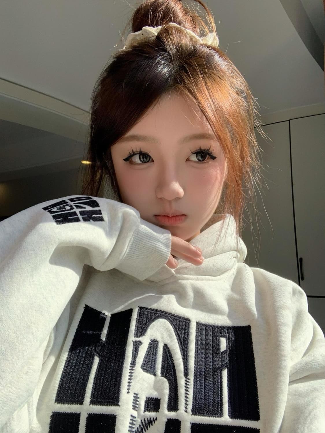 얇은 스타일 털이 있는 순수한 Mianhua 면 복합 암소 후드티 여성 상세 이미지 9