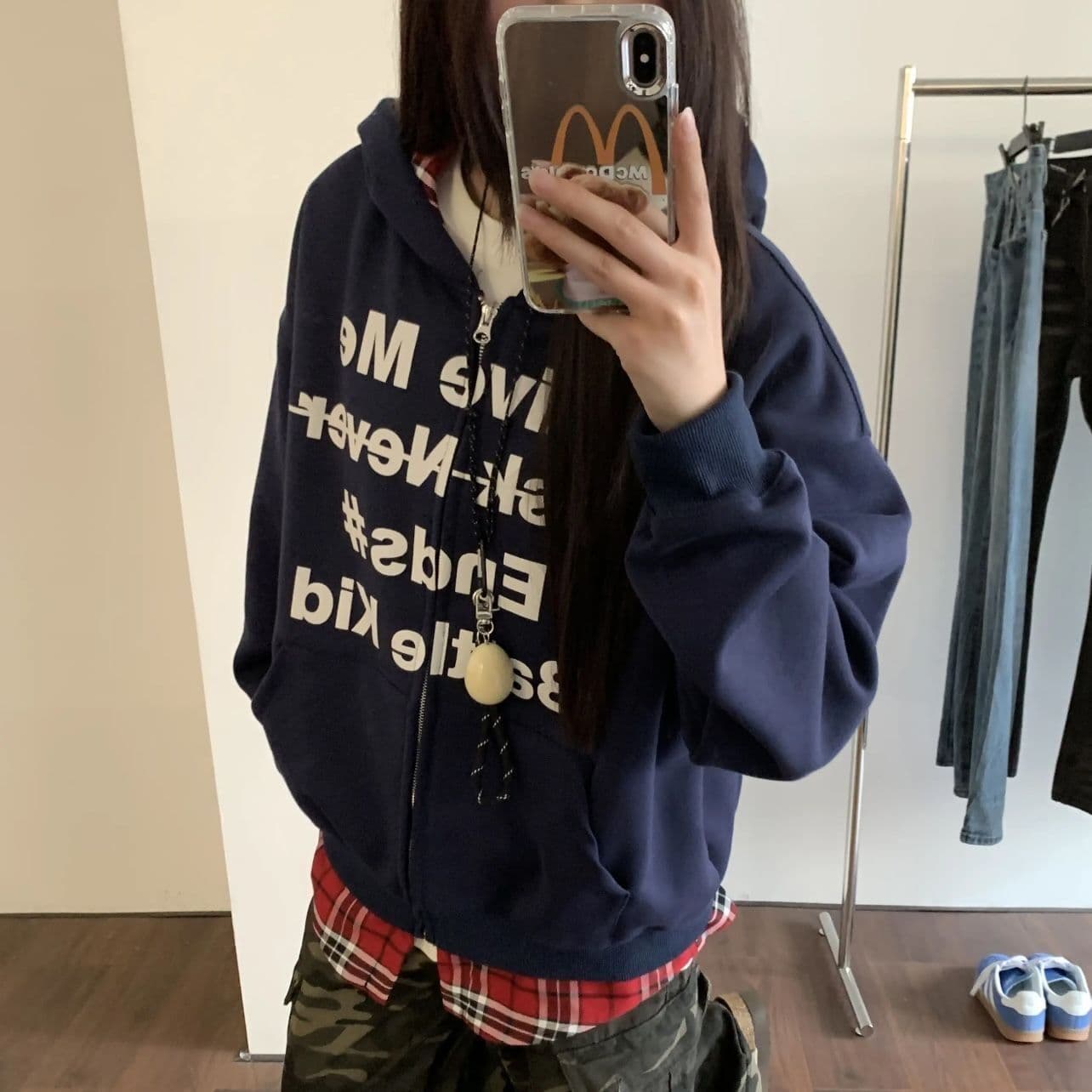 얇은 스타일 털이 있는 후아 면 복합 후드티 여성 코트 상세 이미지 3