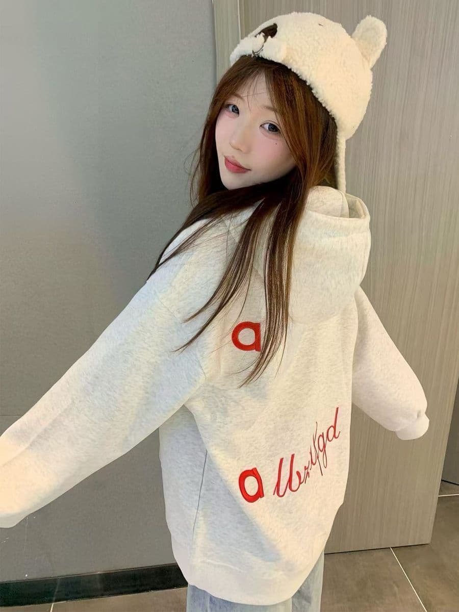 얇은 스타일 털이 있는 자수 원본 솜씨 순수한 Mianhua 면 복합 후드티 여성 상세 이미지 2