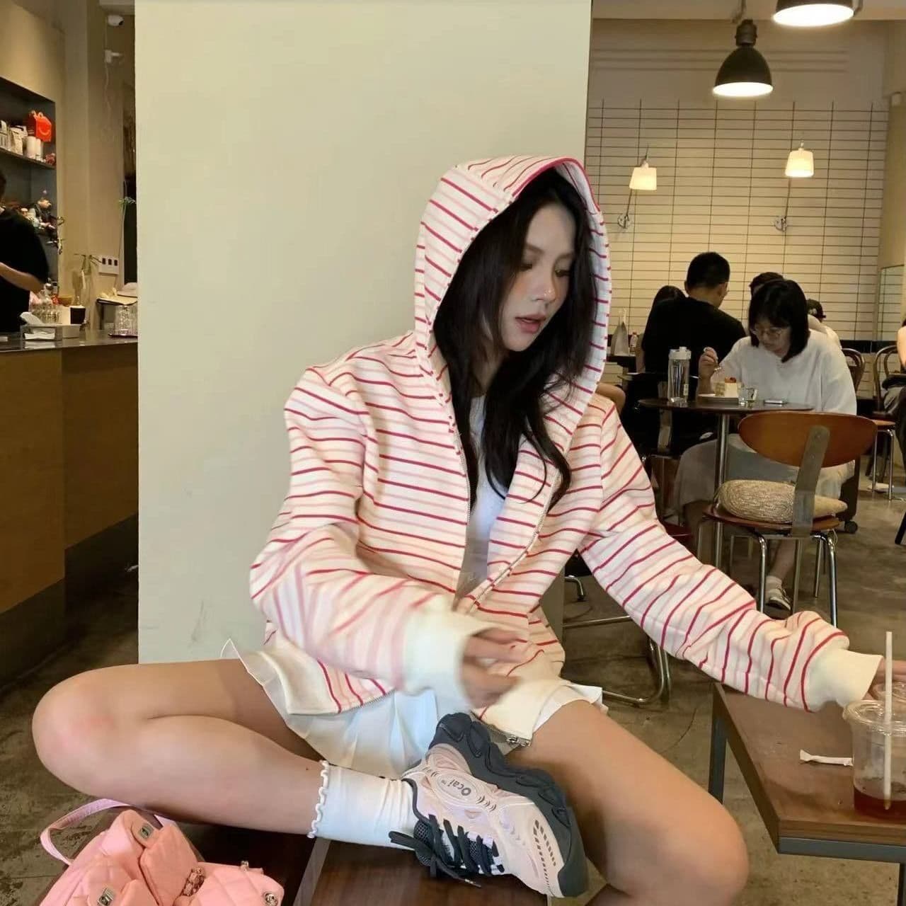 얇은 스타일 털이 있는 자수 순수한 Mianhua 면 복합 후드티 여성 상세 이미지 7