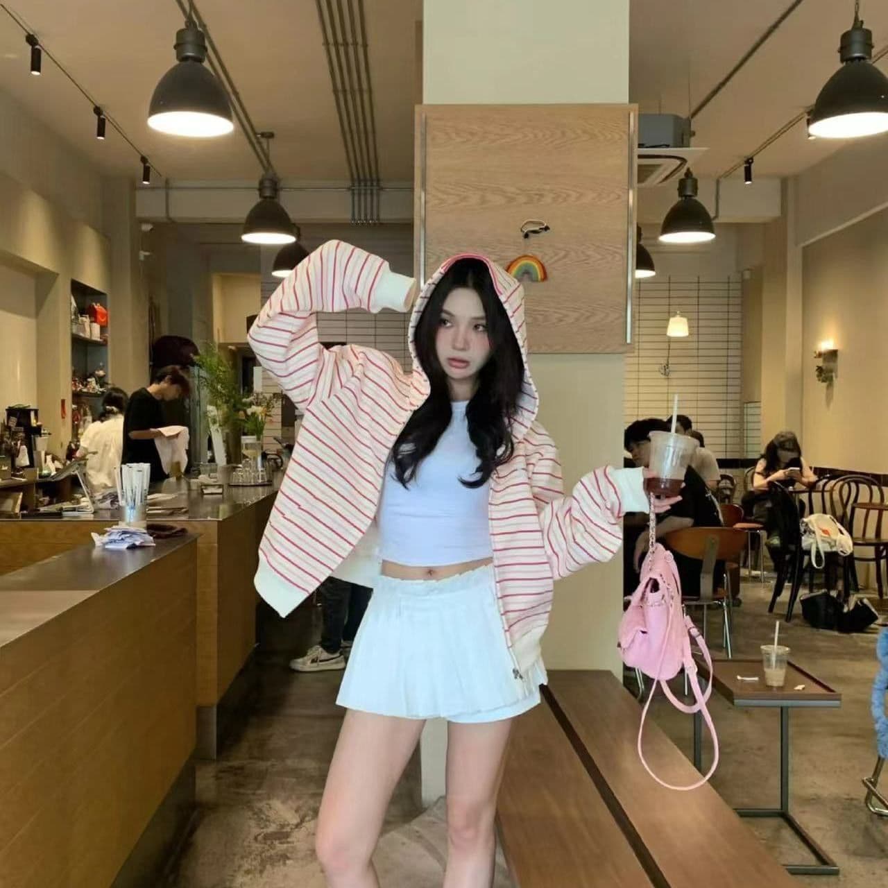얇은 스타일 털이 있는 자수 순수한 Mianhua 면 복합 후드티 여성 상세 이미지 9