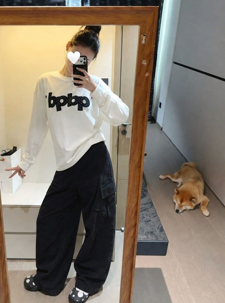 자수 패치 원본 솜씨 순면 220 그램 긴팔 티셔츠 여성 상세 이미지 8