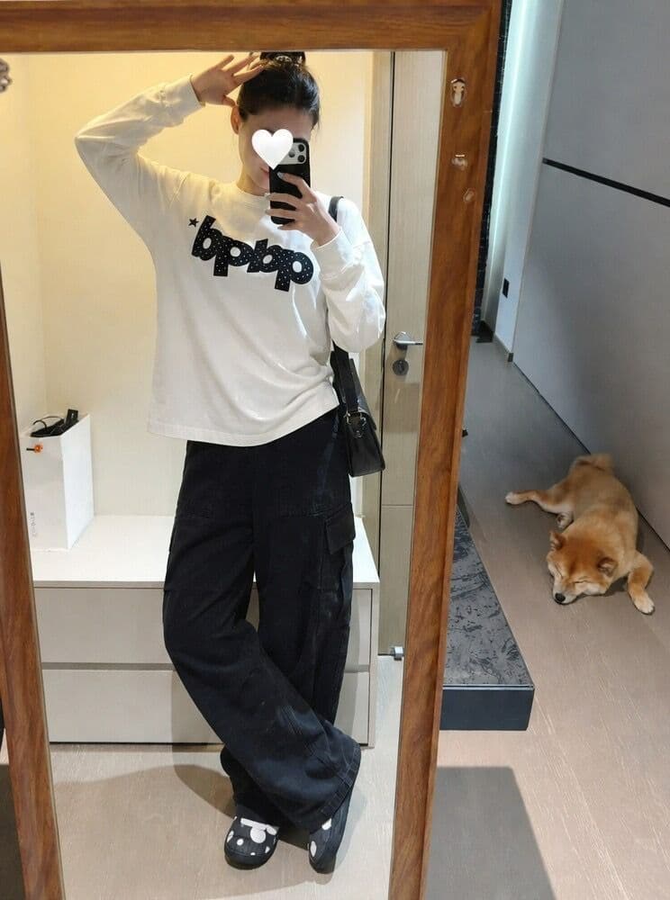 자수 패치 원본 솜씨 순면 220 그램 긴팔 티셔츠 여성 상세 이미지 10