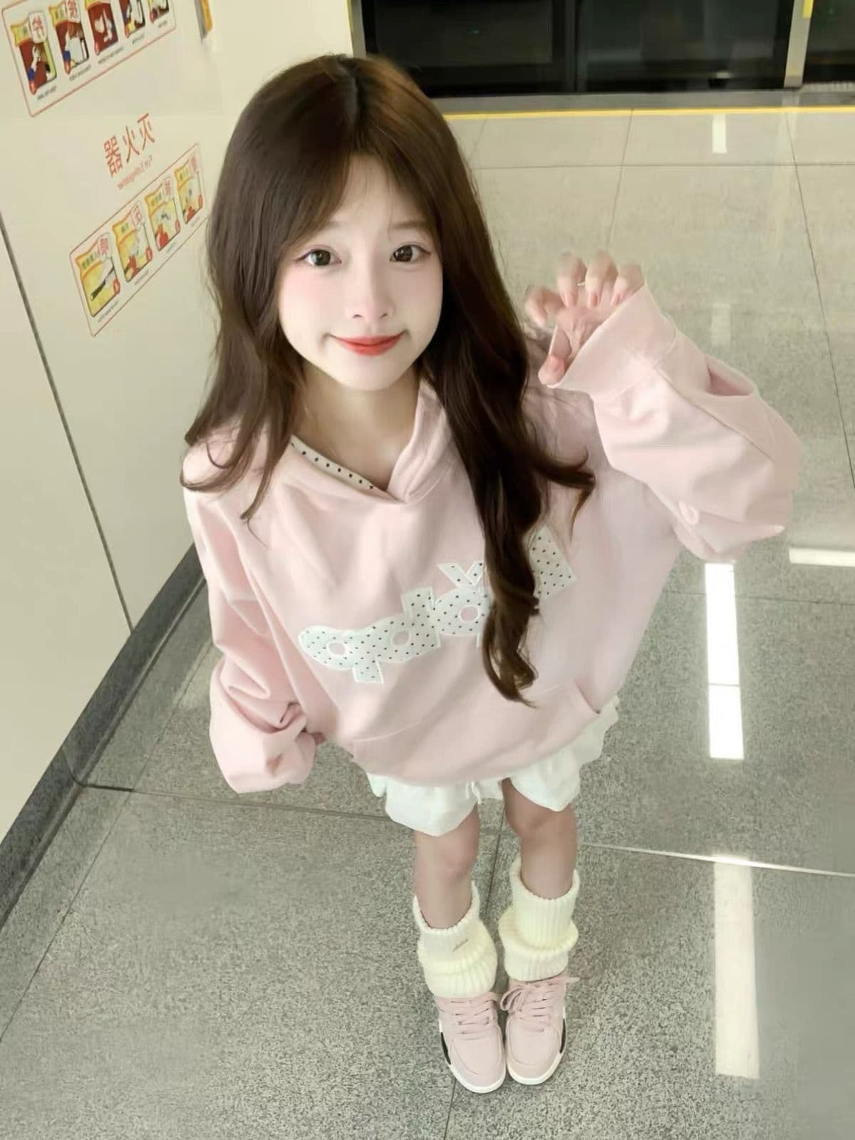 얇은 스타일 모자 인사이드 도트 무늬 자수 패치 이후 패키지 칼라 순수한 Mianhua 면 복합 후드티 여성 상세 이미지 6