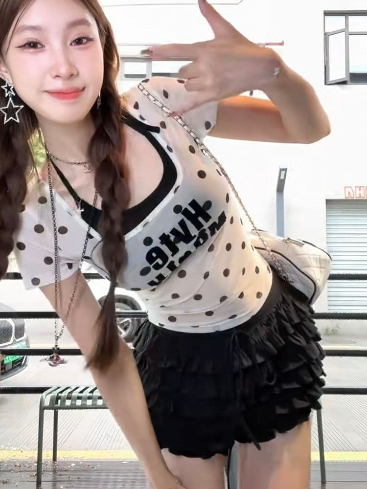 40d 메시 원단 마이크로 Tulle 아메리칸 순수한 욕망 청각 장애인 여름 새로운 여성 ~을 통해 센스 망사 알파벳 몸매 가꾸기 티셔츠 이미지 2