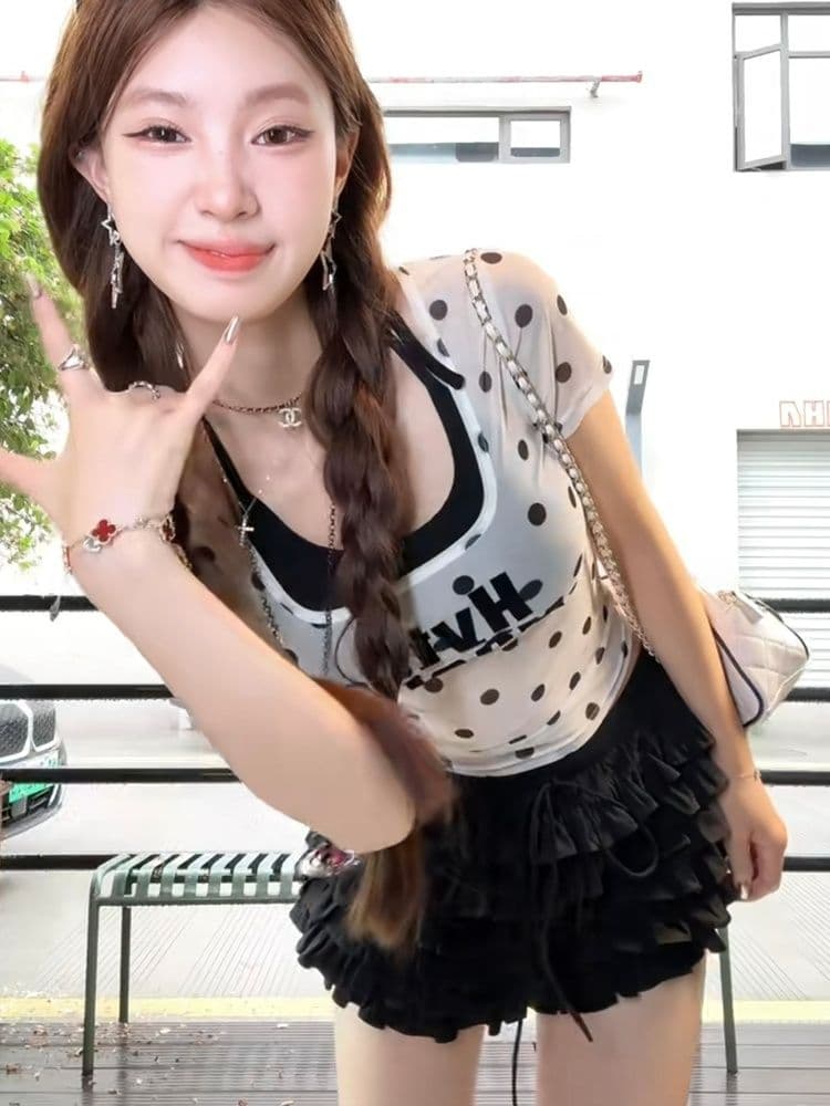 40d 메시 원단 마이크로 Tulle 아메리칸 순수한 욕망 청각 장애인 여름 새로운 여성 ~을 통해 센스 망사 알파벳 몸매 가꾸기 티셔츠