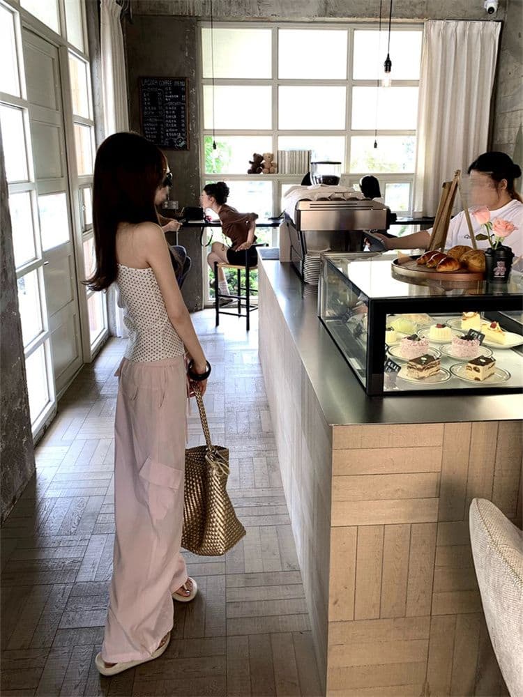 1 1 라이 우아한 260 그램 한 부서 달콤한 매운맛 순수한 욕망 오프숄더 도트 무늬 민소매 티셔츠 여성 여름 얇은 스타일 몸매 가꾸기 슬림해 보이는 맨위 상세 이미지 4