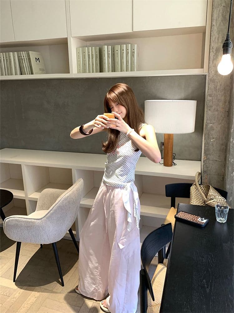 1 1 라이 우아한 260 그램 한 부서 달콤한 매운맛 순수한 욕망 오프숄더 도트 무늬 민소매 티셔츠 여성 여름 얇은 스타일 몸매 가꾸기 슬림해 보이는 맨위 상세 이미지 5