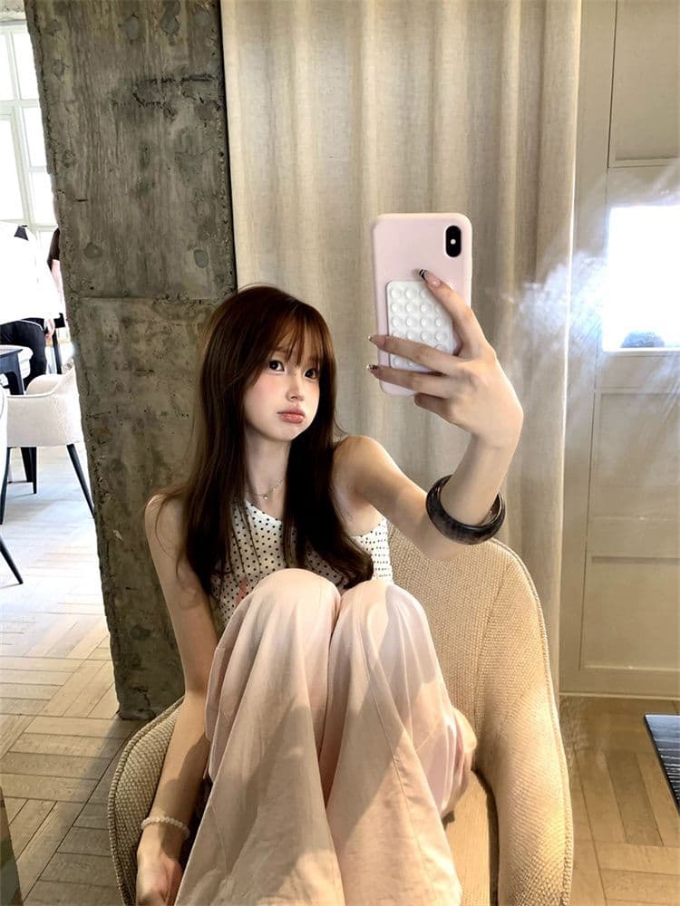 1 1 라이 우아한 260 그램 한 부서 달콤한 매운맛 순수한 욕망 오프숄더 도트 무늬 민소매 티셔츠 여성 여름 얇은 스타일 몸매 가꾸기 슬림해 보이는 맨위 상세 이미지 10