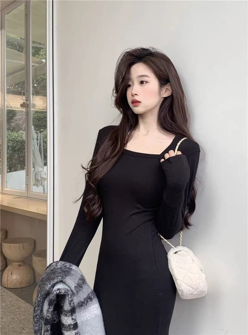 2026 년 새로운 품격 검정색 긴팔 여성 드레스 가을 겨울 고급 섹시함 만나는 타이트 스커트 인어 꼬리 롱 스커트 상세 이미지 5