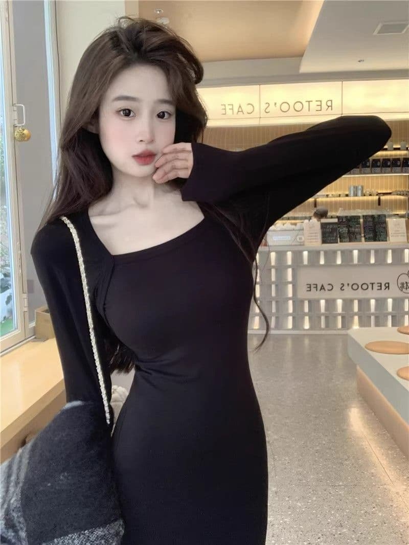 2026 년 새로운 품격 검정색 긴팔 여성 드레스 가을 겨울 고급 섹시함 만나는 타이트 스커트 인어 꼬리 롱 스커트 상세 이미지 7