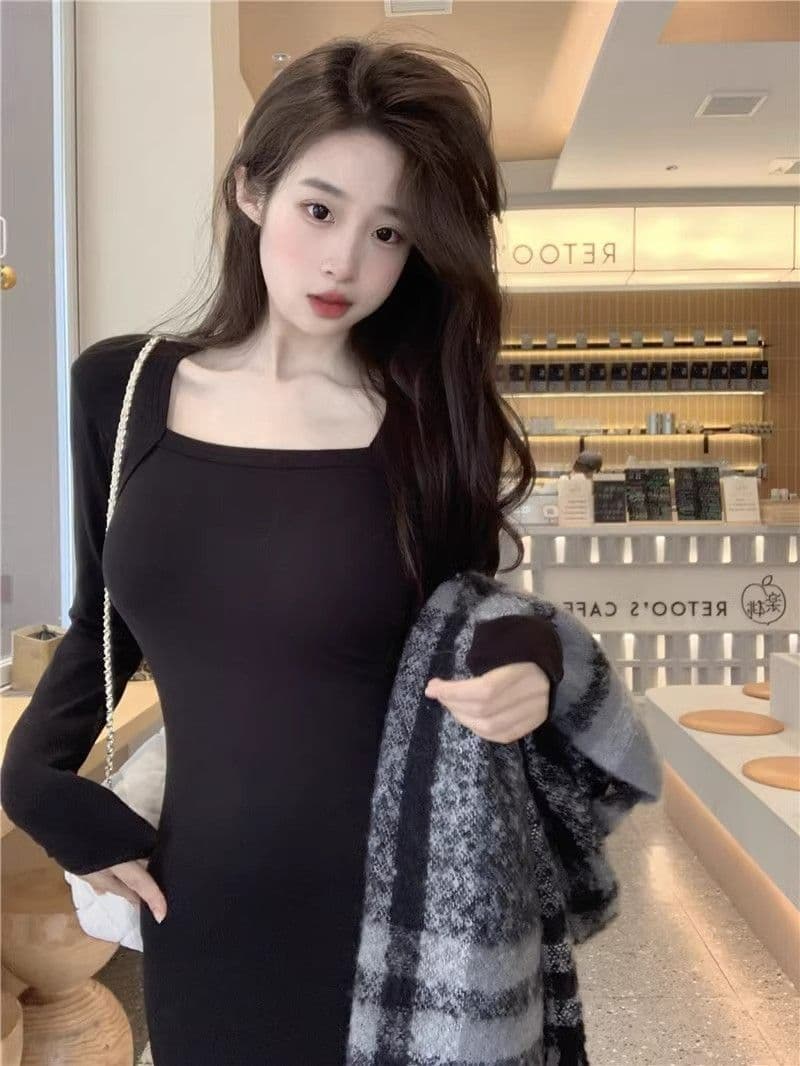 2026 년 새로운 품격 검정색 긴팔 여성 드레스 가을 겨울 고급 섹시함 만나는 타이트 스커트 인어 꼬리 롱 스커트 상세 이미지 10