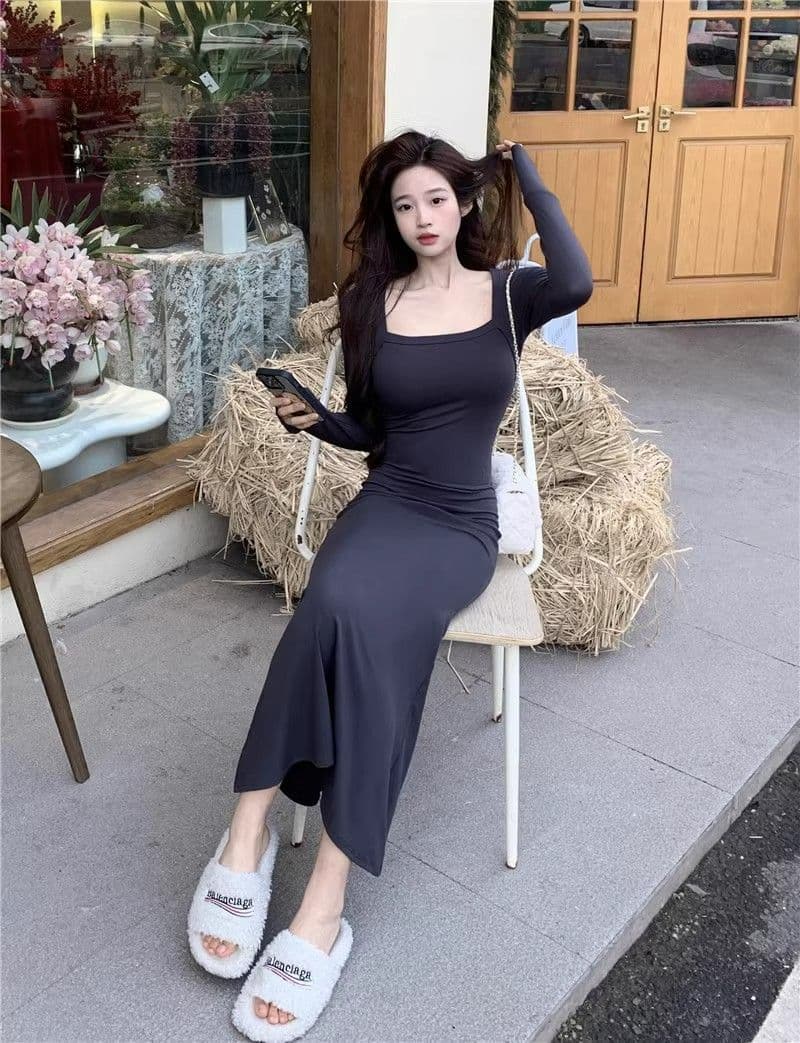 2026 년 새로운 품격 검정색 긴팔 여성 드레스 가을 겨울 고급 섹시함 만나는 타이트 스커트 인어 꼬리 롱 스커트 상세 이미지 15