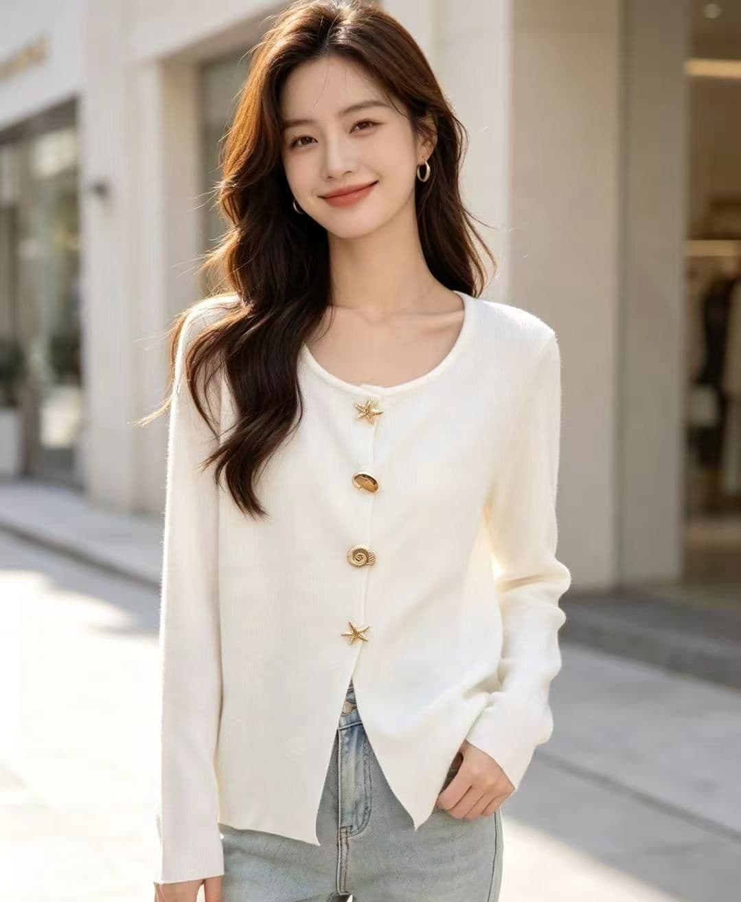 2026 년 가을 겨울 새로운 한국 스타일 배색 패션 불가사리 조개 버클 니트 카디건 코트 외국 가스 다용도 맨위 상세 이미지 3