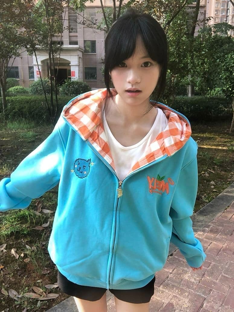 얇은 스타일 털이 있는 순수한 Mianhua 면 복합 후드티 여성 상세 이미지 3
