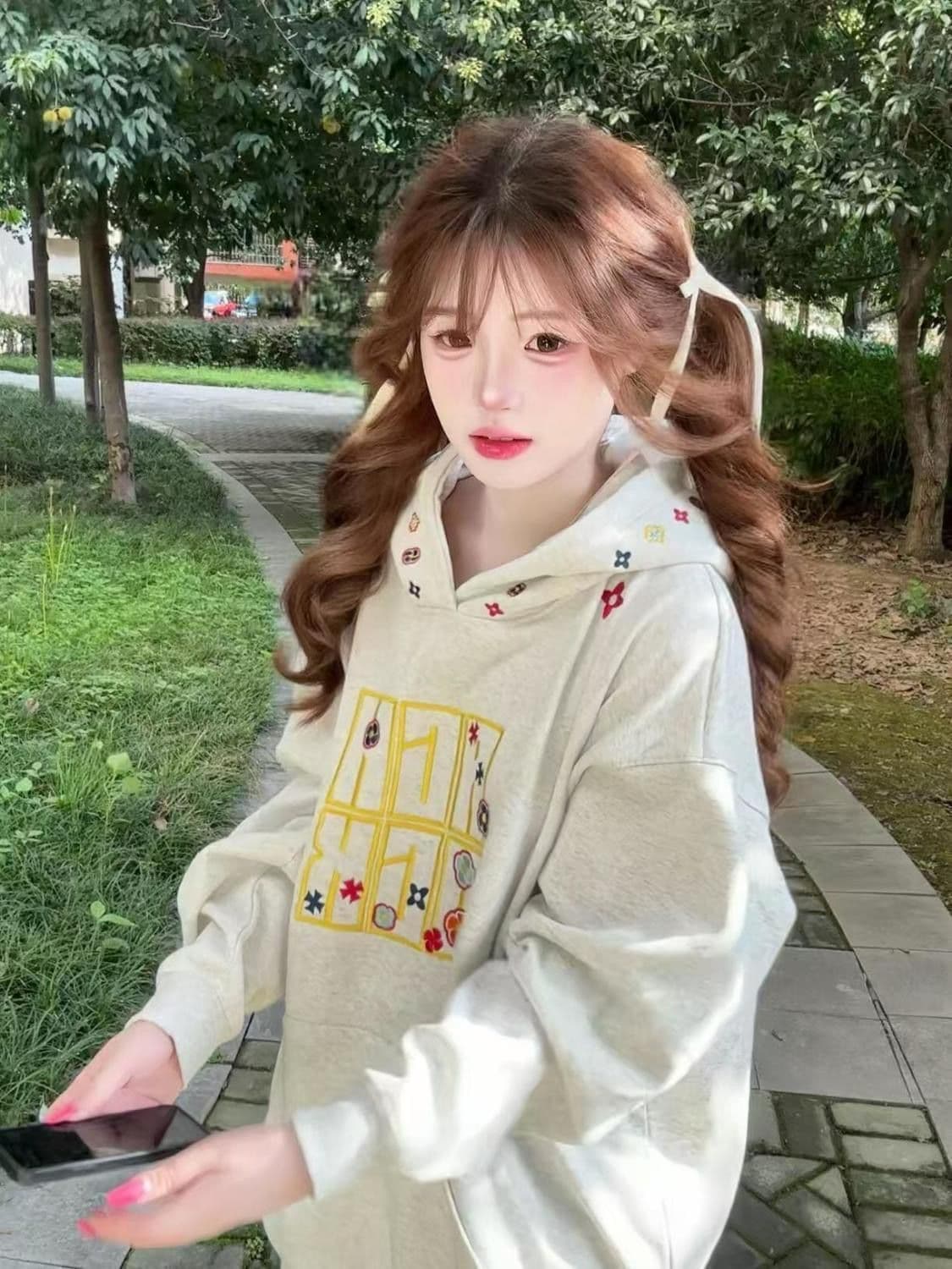 얇은 스타일 털이 있는 자수 원본 솜씨 순수한 Mianhua 면 복합 후드티 여성 이미지 4