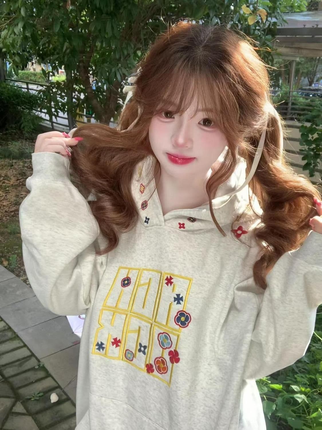 얇은 스타일 털이 있는 자수 원본 솜씨 순수한 Mianhua 면 복합 후드티 여성 상세 이미지 3