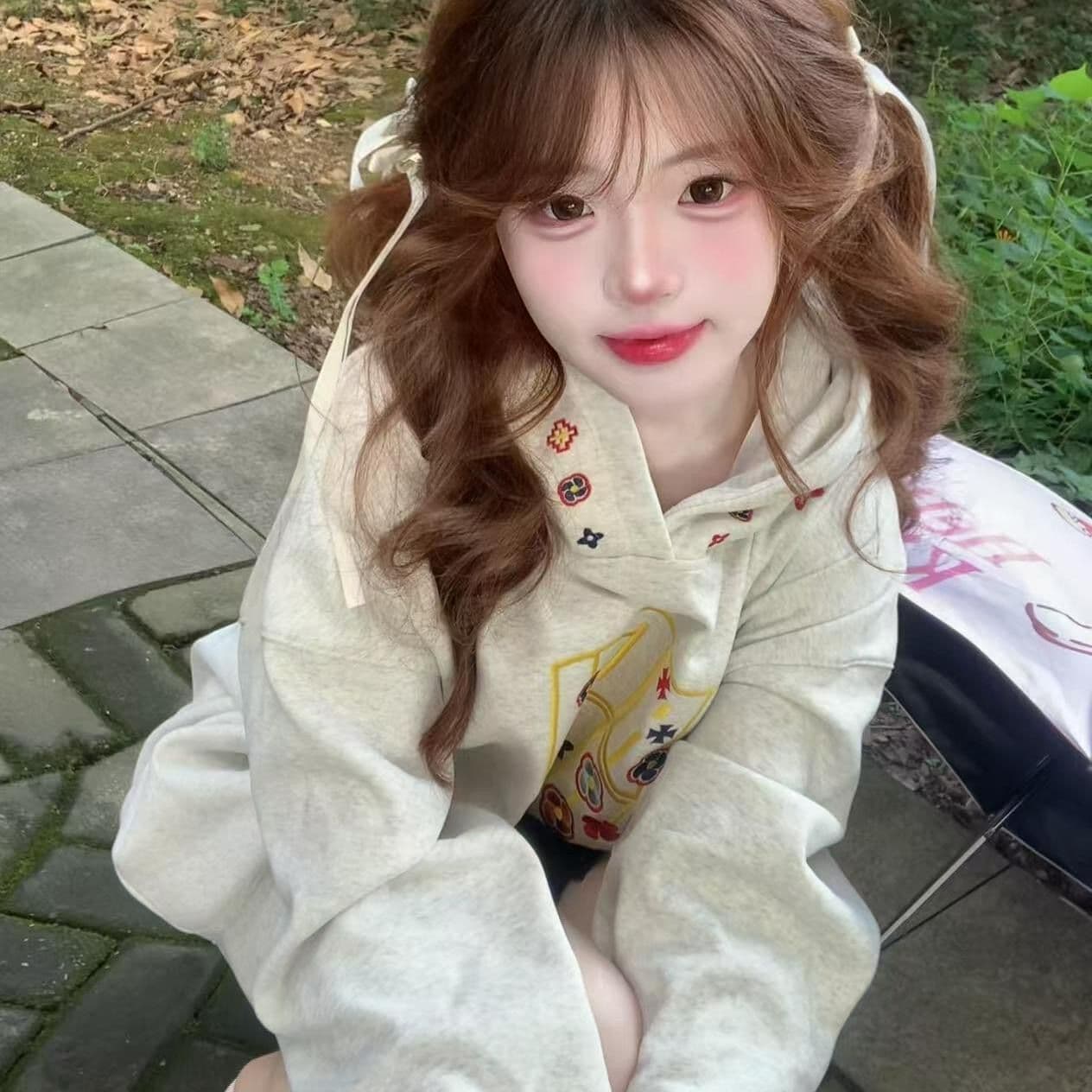 얇은 스타일 털이 있는 자수 원본 솜씨 순수한 Mianhua 면 복합 후드티 여성 상세 이미지 6