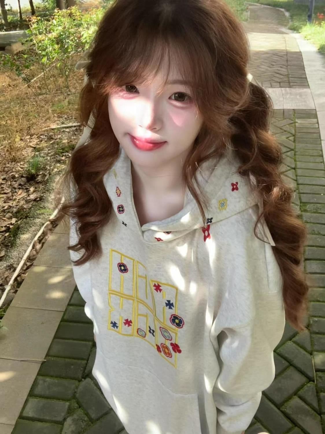 얇은 스타일 털이 있는 자수 원본 솜씨 순수한 Mianhua 면 복합 후드티 여성 상세 이미지 8